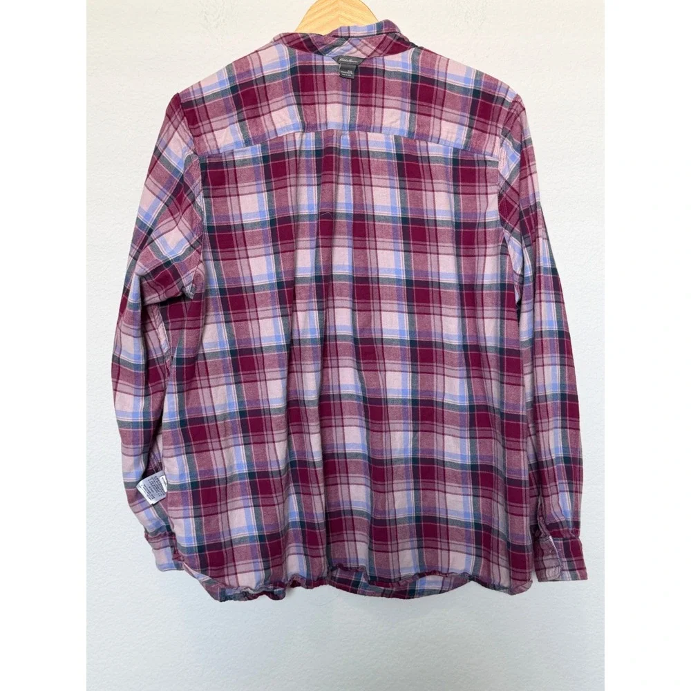 Lucky Brand Women 2XL Plaid Sheer Overlay Button Down Shirt Cotton Pink Burgundy